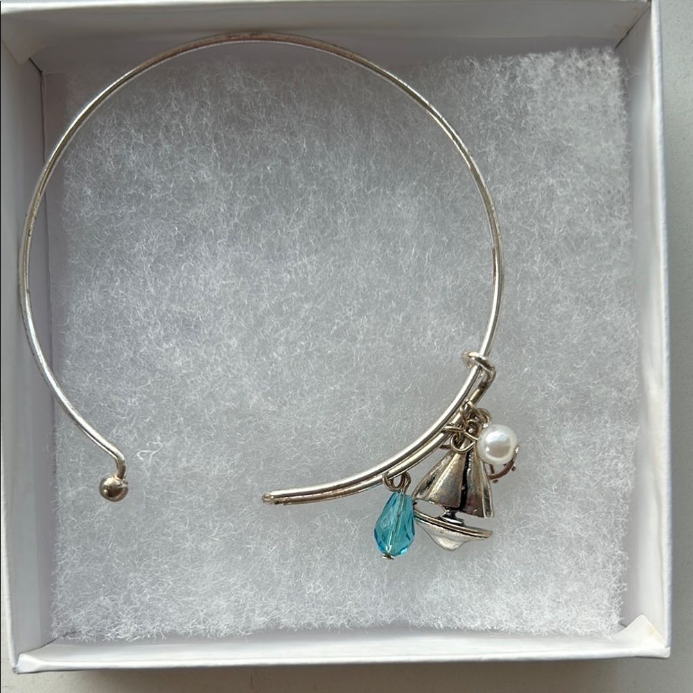 Silver Nautical Charm Bangle with Blue and White Accents